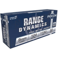 Fiocchi Range Dynamics 9mm Luger 124 Grain Full Metal Jacket Brass Pistol Ammunition