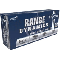 Fiocchi Range Dynamics 9mm Luger 158 Grain FMJ Brass Cased Centerfire Pistol Ammunition