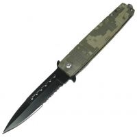 Gen Pro Assisted Opener Knife w/ Green Camo Textured Handle &amp; Black Combo Edge