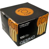 GetLoad 9mm Luger 124 grain Total Metal Jacket Brass Cased Centerfire Pistol Ammunition