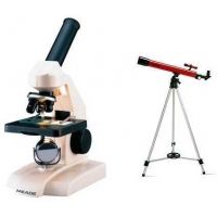 2-PC Wonderscope Kids Gift Package - Meade 8200 Microscope w/ 3 objectives, 10 slides 08007 and Tasco 100x50mm Refractor Telescope
