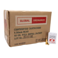 Global Ordnance M193 Rifle Ammunition 5.56X45 NATO 55gr FMJ 3162 fps 1000/ct Case 50-20/ct 4BD5E291