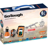 Go-Tough 7 Piece Camping Gift Set - Phone Pouch, Fork/Spoon/Knife, 3 Led Tent Bulb, Watch, Arm Bands, Multi Tool