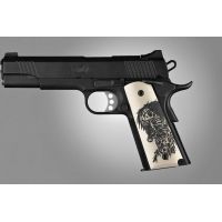Hogue Zombie-X Colt 1911 Govt Model Scrimshaw Ivory Polymer Ambi Safety Cut Gun Grip - Glows in the Dark