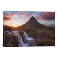 iCanvas Sunset Over Kirkjufell And Kirkjufellsfoss I, Grundarfjordur, Snaefellsnes Peninsula, Vesturland, Iceland by Gareth McCormack Canvas Print