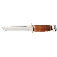 KA-BAR Knives Marine Hunter Leather Handle Fixed Blade Knife -10.75" OAL