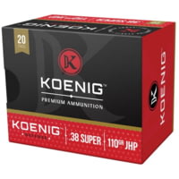 Koenig Defense .38 Super 110-Grain Jacketed Hollow Point (JHP) Brass Casing Centerfire Pistol Ammunition