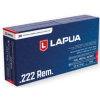 Lapua .222 Remington 55 Grain Full Metal Jacket (FMJ) Brass Cased Centerfire Rifle Ammunition