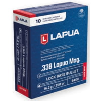 Lapua Lock Base .338 Lapua Magnum 250 grain Lock Base (LB) Brass Centerfire Rifle Ammunition