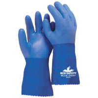MCR Safety Blue Coat Series Flexible PVC Coated Work Gloves, Triple Dipped with Textured PVC, Seamless Knit Lining, 12in Length