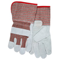 MCR Safety Economy Split Leather Palm Work Gloves, Striped Fabric Back and Cuff, 4.5in Long Gauntlet Starched Safety Cuff