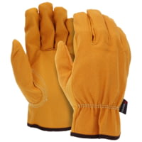 MCR Safety Leather Driver Work Gloves, Gold Synthetic Leather with Grain Pigskin Texture, Keystone Thumb