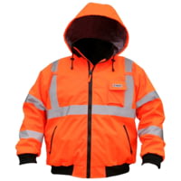 MCR Safety Luminator 2-in-1 Bomber Jacket with Removable Zip Out Fleece Liner, PU/Cotton Poly,ANSI Class 3, Attached Hide-Away Hood