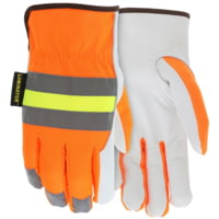 MCR Safety Luminator Leather Drivers Hi-Vis Work Gloves, Premium Grade Grain Goatskin, Hi-Vis Back with Reflective Stripes