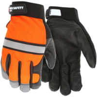 MCR Safety Mechanics Gloves, Premium Grain Cow Palm, Hi-Vis Back, Reflective Knuckle Stripe and Fingertips