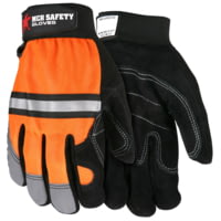 MCR Safety Mechanics Gloves, Reinforced Double Palm, Hi-Vis Back, Reflective Knuckle Strip and Fingertips