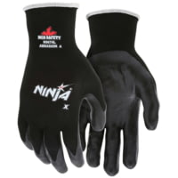 MCR Safety Ninja X Work Gloves, 15 Gauge Nylon/Lycra Blended Shell, Bi-Polymer Coated Palm and Fingertips