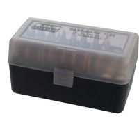MTM Case-Gard 50 Rifle Ammo Boxes .220 Swift To .458 Winchester Mechanical Hinge Clear Smoke/Black RL-50-41T
