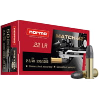 Norma Match .22 Long Rifle 40 Grain Lead Round Nose Brass Cased Rimfire Ammunition