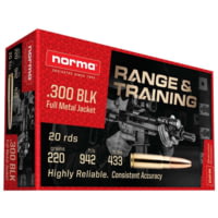 Norma Range &amp; Training .300 AAC Blackout 220 Grain FMJ Brass Cased Rifle Ammunition