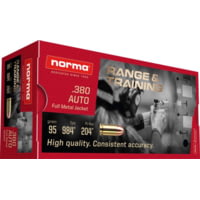 Norma Range Training FMJ .380 ACP 73 Grain Full Metal Jacket Brass Cased Centerfire Pistol Ammunition
