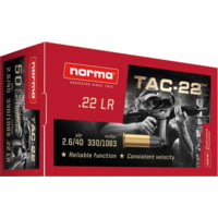 Norma TAC .22 Long Rifle 40 Grain Lead Round Nose Brass Cased Rimfire Ammunition