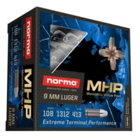 Norma MHP 9mm Luger 108 Grain Monolithic Hollow Point Brass Cased Centerfire Pistol Ammunition
