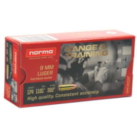 Norma Range Training FMJ 9mm Luger 124 Grain Full Metal Jacket Brass Cased Centerfire Pistol Ammunition