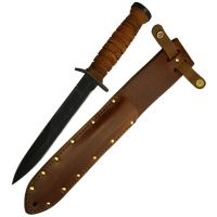 Ontario Knife 12in Trench Knife w/ Brown Leather Handle &amp; Leather Sheath