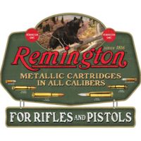 Open Road Brands Linked Emb Tin Sign Remington Bear/bullet