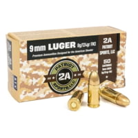 Patriot Sports, USA 9mm Luger 124 Grain Full Metal Jacket Brass Cased Pistol Ammunition