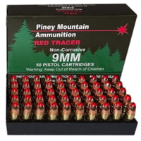 Piney Mountain Ammunition Tracer Non Corrosive Red 9mm Luger 119 Grain Full Metal Jacket Pistol Ammunition
