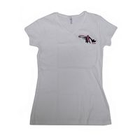 Pistols and Pumps Bella Ladies Short Sleeve V-Neck T-Shirt w/ Logo