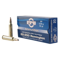 PPU .22-250 Remington 55 Grain Soft Point Brass Cased Rifle Ammunition