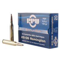PPU PP2506P Standard Rifle 25-06 Rem 100 Gr Pointed Soft Point (PSP) 20 Bx/ 10
