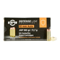 PPU Defense 10mm Auto 180 Grain Jacketed Hollow Point Brass Cased Pistol Ammunition