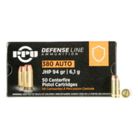 PPU Defense .380 ACP 94 Grain Jacketed Hollow Point Brass Cased Pistol Ammunition
