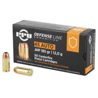 PPU Defense .45 ACP 185 Grain Jacketed Hollow Point Brass Cased Pistol Ammunition