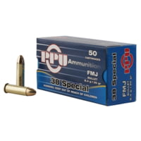 PPU Handgun .38 Special 130 Grain Full Metal Jacket Brass Cased Pistol Ammunition