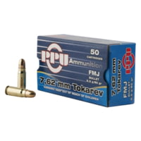 PPU Handgun 7.62x25mm Tokarev 85 Grain Full Metal Jacket Brass Cased Pistol Ammunition