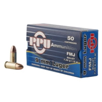 PPU Handgun 9mm Luger 115 Grain Full Metal Jacket Brass Cased Pistol Ammunition