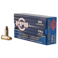 PPU Handgun 9mm Luger 124 Grain Full Metal Jacket Brass Cased Pistol Ammunition