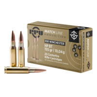 PPU Match .308 Winchester 155 Grain Hollow Point Boat Tail Brass Cased Rifle Ammunition