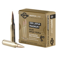 PPU Match .338 Lapua Magnum 240 Grain Copper Solid Brass Cased Rifle Ammunition