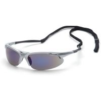 Pyramex Avante Safety Eyewear - Silver Frame and Ice Blue Mirror Lens with Cord
