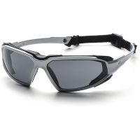 Pyramex Highlander Safety Glasses - Gray Anti-Fog Lens, Silver-Black Frame
