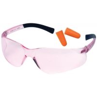Pyramex Mini-Ztek Safety Glasses And DP1000 Ear Plug Combo Pink Lens Pink Frame Ten Pack PYS2517SNDP