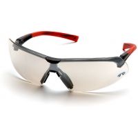 Pyramex Onix Safety Glasses - Indoor/Outdoor Mirror Lens, Red Frame