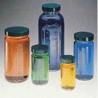 Qorpak Bottle Beakers, Medium Rounds, Wide Mouth, Qorpak 7982 With Fluoropolymer Resin-Lined Green Thermoset Cap, Case of 48