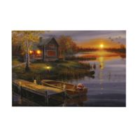 River's Edge 24" X 16" LED Wall Art Autumn Lake Cabin 1781